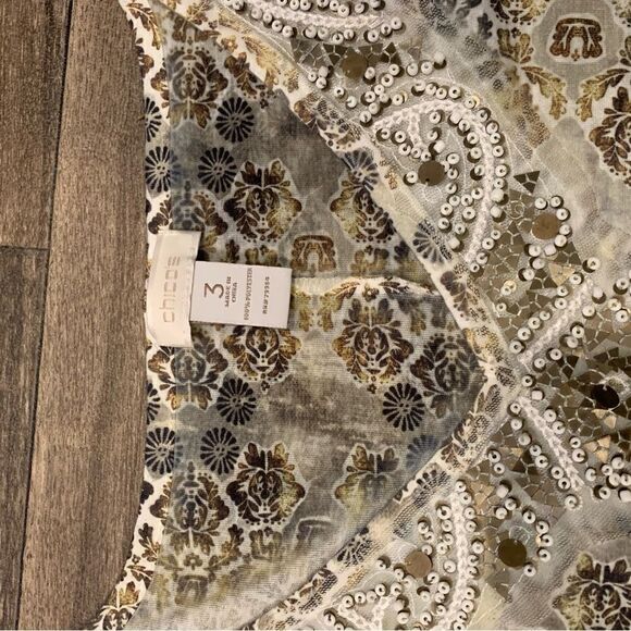 Chico’s Beaded Boho Chic Top Size 3 (Chico’s size) or XL (Regular size) - Picture 2 of 4